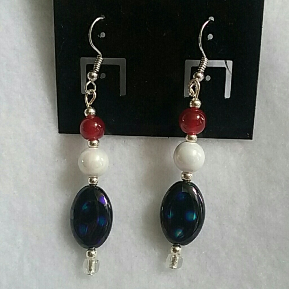 Red, white, and blue beaded hook earrings